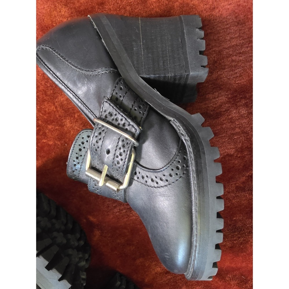 Vintage 90s Steve Madden Heeled Loafers Platform Leather Black Chunky 7 Maple - Picture 3 of 15